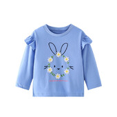 Hüppemeetrid 2-7T pikkade varrukatega tüdrukute T-särgid Sügismood Lasteriided Jänku aplikatsioonitaskud Väikelapse kostüüm Armsad topid