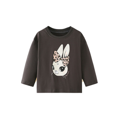 Hüppemeetrid 2-7T pikkade varrukatega tüdrukute T-särgid Sügismood Lasteriided Jänku aplikatsioonitaskud Väikelapse kostüüm Armsad topid