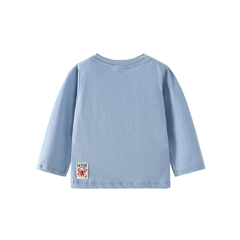 Hüppemeetrid 2-7T pikkade varrukatega tüdrukute T-särgid Sügismood Lasteriided Jänku aplikatsioonitaskud Väikelapse kostüüm Armsad topid