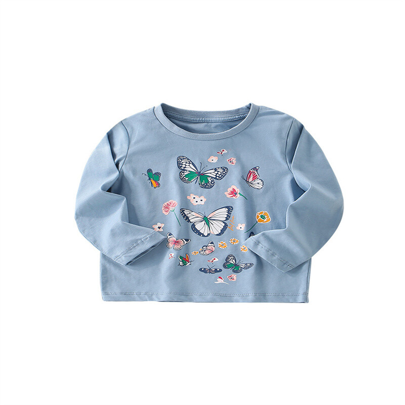 Hüppemeetrid 2-7T pikkade varrukatega tüdrukute T-särgid Sügismood Lasteriided Jänku aplikatsioonitaskud Väikelapse kostüüm Armsad topid