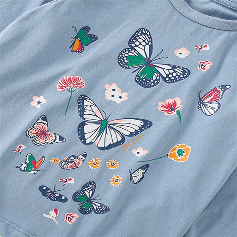 Hüppemeetrid 2-7T pikkade varrukatega tüdrukute T-särgid Sügismood Lasteriided Jänku aplikatsioonitaskud Väikelapse kostüüm Armsad topid