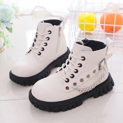 Nove crne modne kratke čizme za djevojčice u britanskom stilu, lanci, kopča, patentni zatvarač, hladno smeđe čizme za dječake, neklizajuće, dječje cipele 2023., uniseks