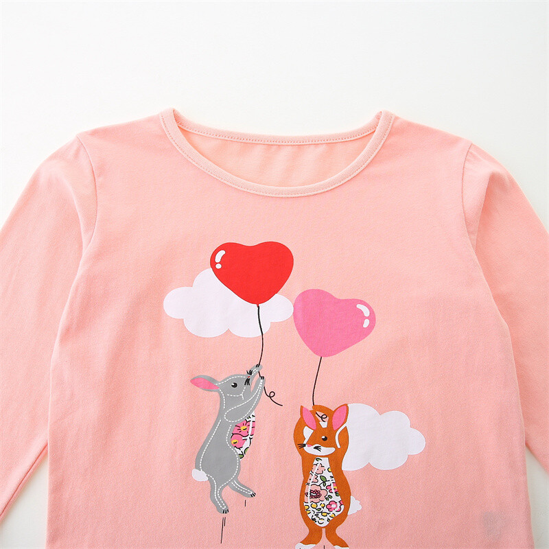 Hüppemeetrid 2-7T Loomad Print Tüdrukud Riided Tsärgid Sügistalveks Laste pikkade varrukatega pluus Laste Mood T-särgid Topid