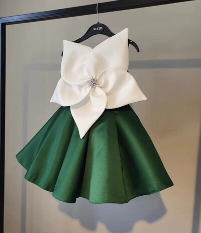 Лято 2024 г. Нови момичета без ръкави с големи цветя, диаманти, розово сладко сватбена рокля за рожден ден Roupa Infantil Menina Custume 12M-7T