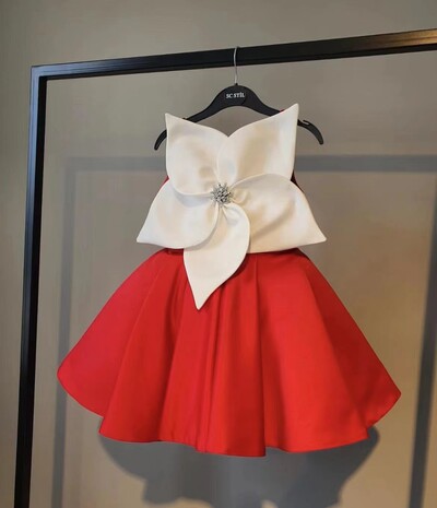 Лято 2024 г. Нови момичета без ръкави с големи цветя, диаманти, розово сладко сватбена рокля за рожден ден Roupa Infantil Menina Custume 12M-7T