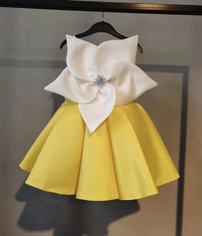 Лято 2024 г. Нови момичета без ръкави с големи цветя, диаманти, розово сладко сватбена рокля за рожден ден Roupa Infantil Menina Custume 12M-7T