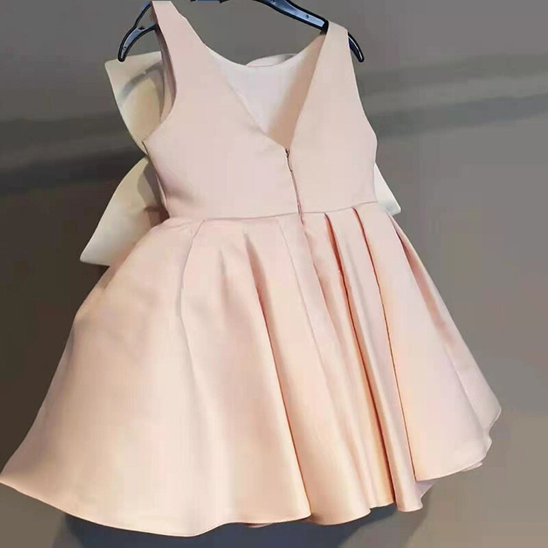 Лято 2024 г. Нови момичета без ръкави с големи цветя, диаманти, розово сладко сватбена рокля за рожден ден Roupa Infantil Menina Custume 12M-7T