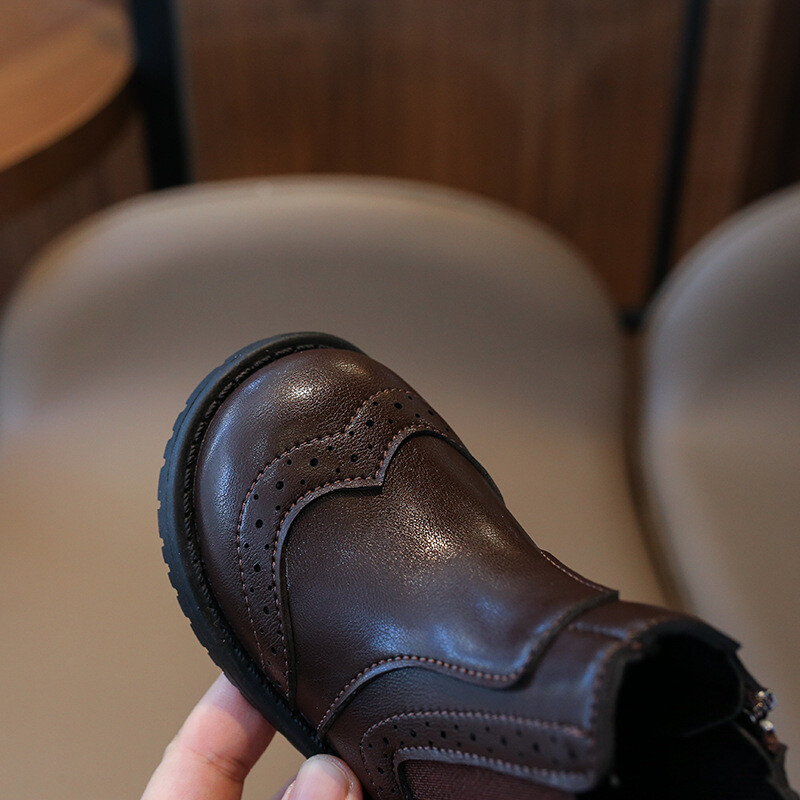 Sügis uued lapsed Nahast saapad poisid Ilusad Briti stiilis lühikesed saapad Tüdrukutele Mood Printsessisaapad Pehmest nahast jalanõud