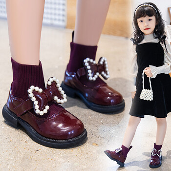 Η κορεατική έκδοση του Little Girl\'s Princess Leather Boots with Pearl Bow Baby Girl Shoes