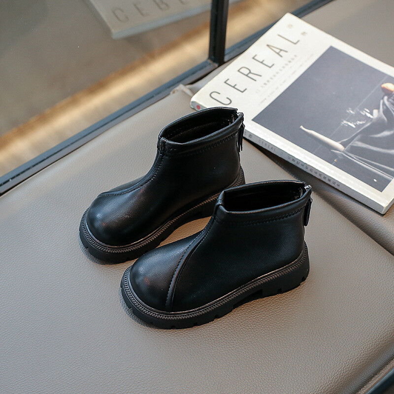 Sügistalv Uus 2023 Moodsad lastesaapad Tüdrukutele Veekindlad Mittelibisemiskindlad Tõmblukuga Pehme tallaga Nahast saapad Laste vabaajajalatsid