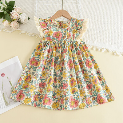 Bear Leader Tüdrukutele Lilletikandiga kleit Suvine Retro Lendav Varrukas Printsess Kleidid Lastele Vabaajarõivad Mood 2-6 aastat