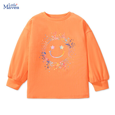 Little maven Fall Europe America Baby Girls Cute Tops Bērnu Apģērbs Karikatūra Zvaigznes Smaids Seja T-krekli Princese meitene Blūze