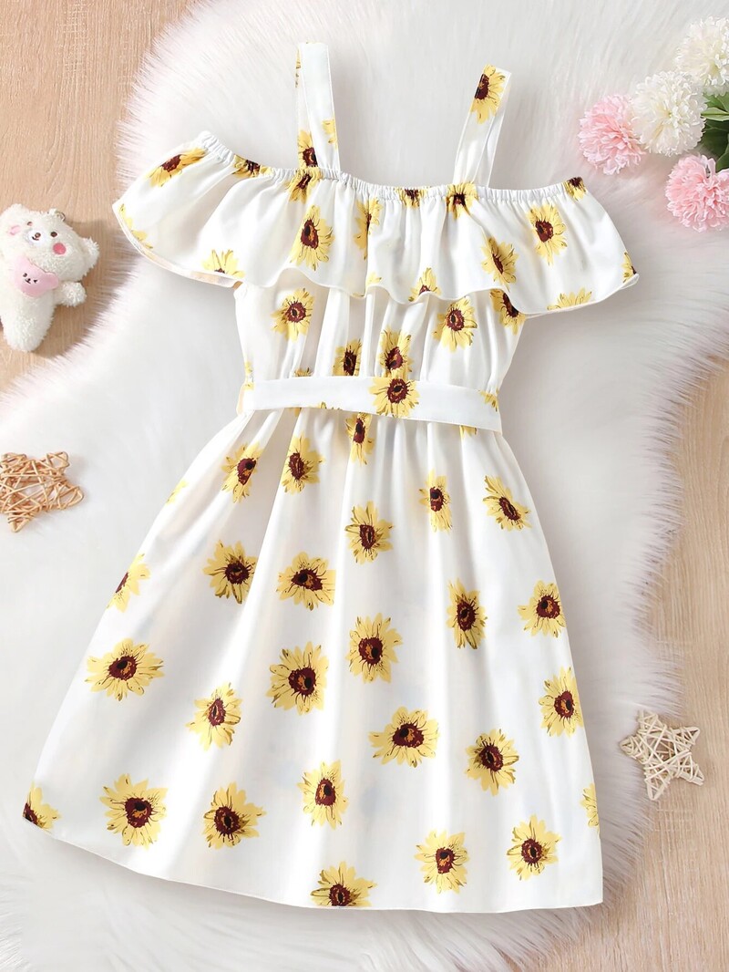 Ljetna haljina za djevojčice Suknja s naborima i rukavima na tregere, cvjetna modna odjeća za djecu 7-14 Y