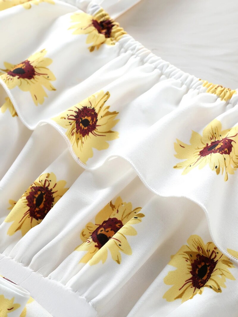 Ljetna haljina za djevojčice Suknja s naborima i rukavima na tregere, cvjetna modna odjeća za djecu 7-14 Y