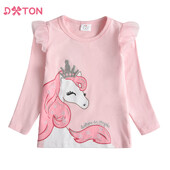 DXTON kevadised tüdrukute T-särgid pikkade varrukatega tüdrukutele vabaaja topid väikelastele puuvillased särgid, lapsed multikad Ükssarvikukroon T-särgid, komplektid