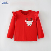 Little maven Sügis Lasteriided Multifilm Hirved Tikand Pikad varrukad Beebi tüdrukud T-särgid Puuvillased topid Jõululaste riided
