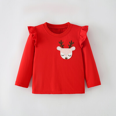 Little maven Sügis Lasteriided Multifilm Hirved Tikand Pikad varrukad Beebi tüdrukud T-särgid Puuvillased topid Jõululaste riided