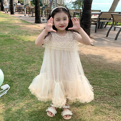 2023 г. Пролет и лято Нова детска марлена рокля без ръкави Модни дрехи за рожден ден на принцеса Рокли за момичета