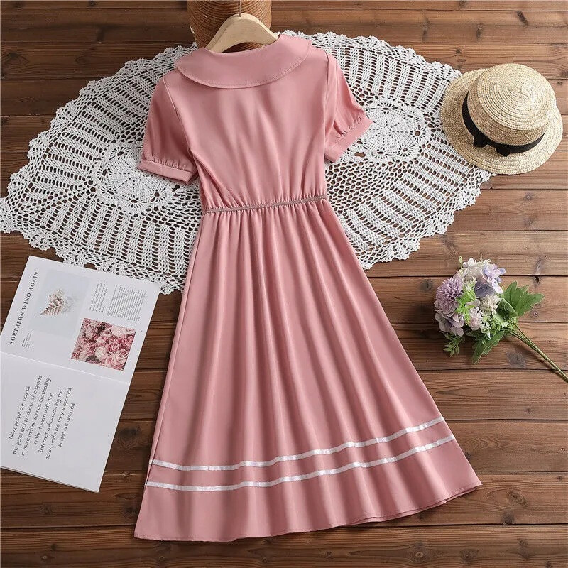 Tüdrukute suvised ülihaldjad kleidid Puuvillane Puhasvärviline lühikeste varrukatega Printsessi stiil Lasteriided Põhikooliõpilased