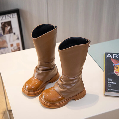 2024. aasta uus lihtne libisemisvastane lastemood, mitmekülgsed pehmed tüdrukute kõrged saapad šikk PU-tagant tõmblukk Unikaalsed elegantsed printsessisaapad lastele