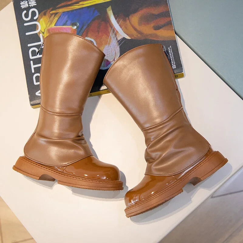 2024. aasta uus lihtne libisemisvastane lastemood, mitmekülgsed pehmed tüdrukute kõrged saapad šikk PU-tagant tõmblukk Unikaalsed elegantsed printsessisaapad lastele