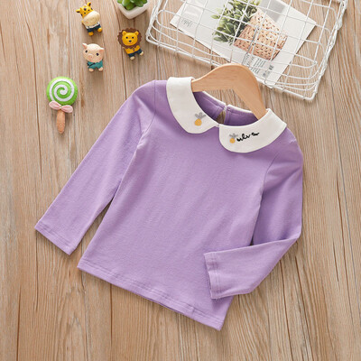 Tüdrukute nukukaelusega pikkade varrukatega T-särk, hulgimüük puhtast puuvillast, imiku alumine ülaosa laste kevad- ja sügisrõivad