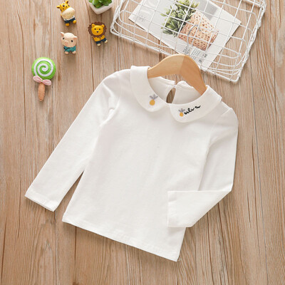 Tüdrukute nukukaelusega pikkade varrukatega T-särk, hulgimüük puhtast puuvillast, imiku alumine ülaosa laste kevad- ja sügisrõivad