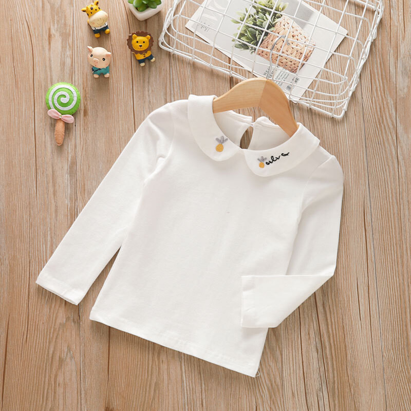 Tüdrukute nukukaelusega pikkade varrukatega T-särk, hulgimüük puhtast puuvillast, imiku alumine ülaosa laste kevad- ja sügisrõivad