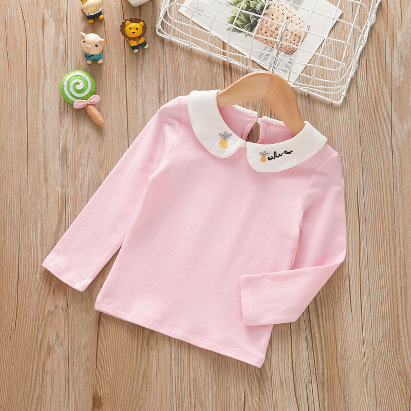 Tüdrukute nukukaelusega pikkade varrukatega T-särk, hulgimüük puhtast puuvillast, imiku alumine ülaosa laste kevad- ja sügisrõivad