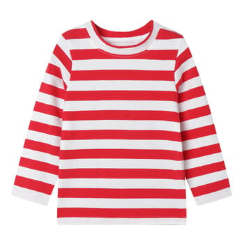 Mudkingdom Boys Girls T-Shirt Stripe Sleeve Tshirt for Kids Tee Shirt О-образно деколте Раирани горнища Прохождащи Детски дрехи Мода