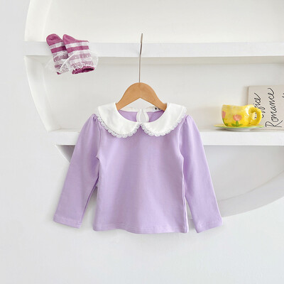 2023 Νέα άνοιξη φθινόπωρο παιδικά μπλουζάκια Peter pan γιακάς Βασικά πουκάμισα Μακρυμάνικα κοριτσίστικα μπλουζάκια