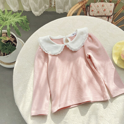 2023 Νέα άνοιξη φθινόπωρο παιδικά μπλουζάκια Peter pan γιακάς Βασικά πουκάμισα Μακρυμάνικα κοριτσίστικα μπλουζάκια