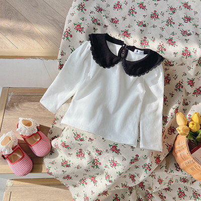 2023 Νέα άνοιξη φθινόπωρο παιδικά μπλουζάκια Peter pan γιακάς Βασικά πουκάμισα Μακρυμάνικα κοριτσίστικα μπλουζάκια