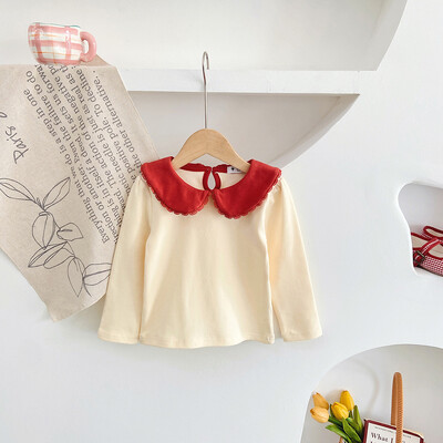 2023 Νέα άνοιξη φθινόπωρο παιδικά μπλουζάκια Peter pan γιακάς Βασικά πουκάμισα Μακρυμάνικα κοριτσίστικα μπλουζάκια