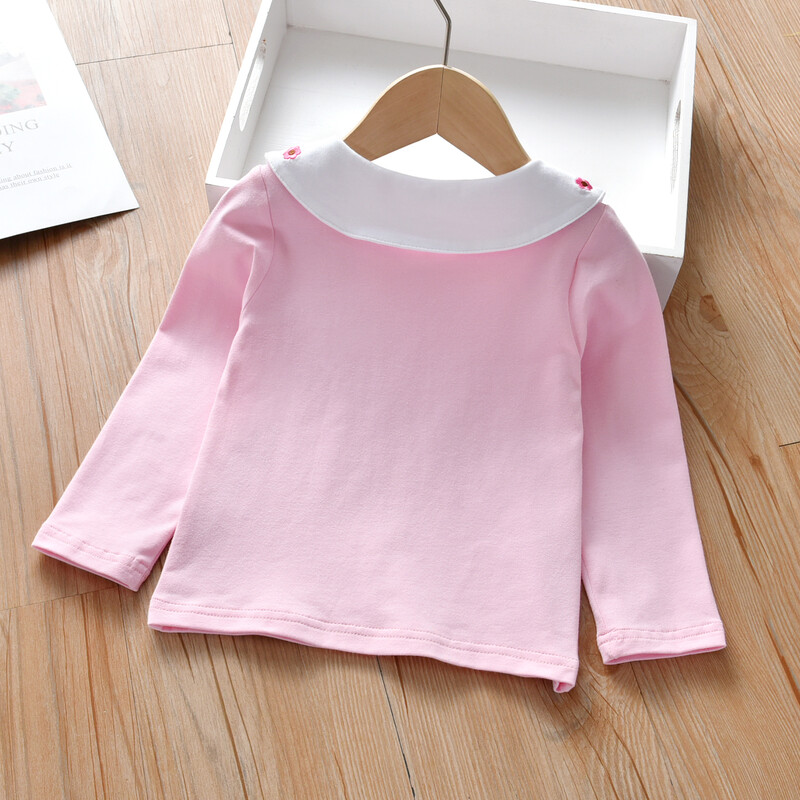 1-7-aastastele tüdrukutele mõeldud alussärk Mugav puuvillane laste pikkade varrukatega T-särk Tikitud lilledega Laste igapäevane vabaaja särk