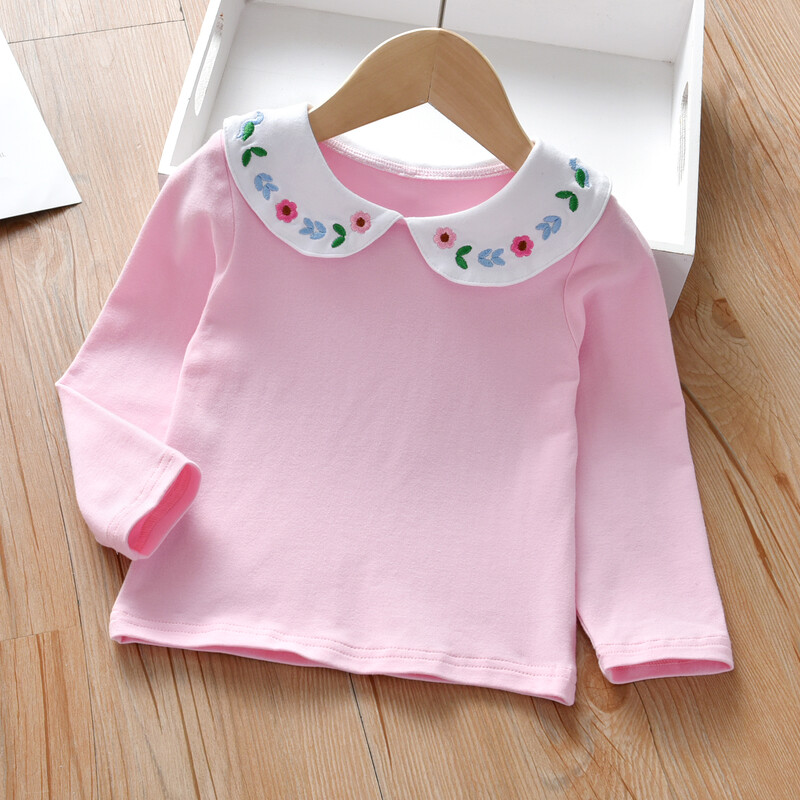 1-7-aastastele tüdrukutele mõeldud alussärk Mugav puuvillane laste pikkade varrukatega T-särk Tikitud lilledega Laste igapäevane vabaaja särk