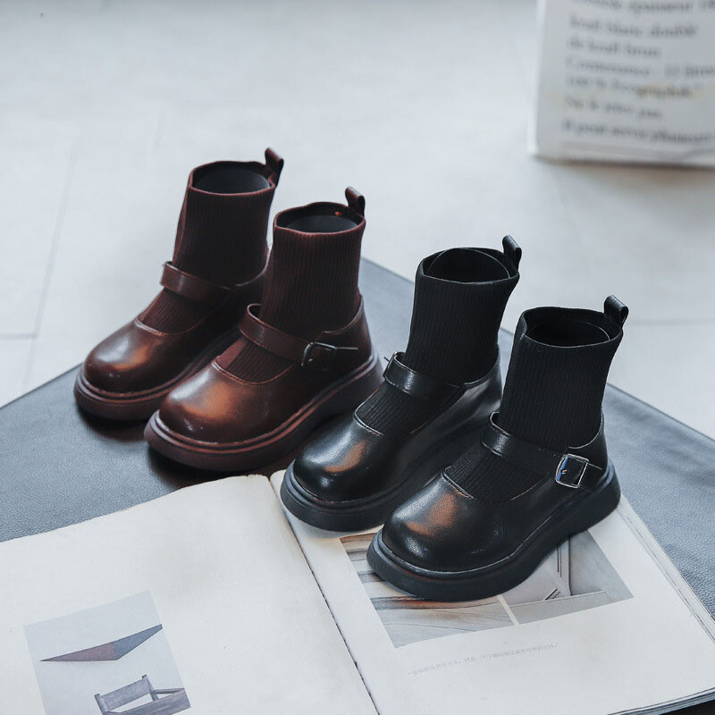 Dječje jesenske crne cipele za djevojčice Školske gležnjače Čarape Dječje sportske čizme 2022 Modne tenisice 3 4 5 6 7 8 9 10 11 12