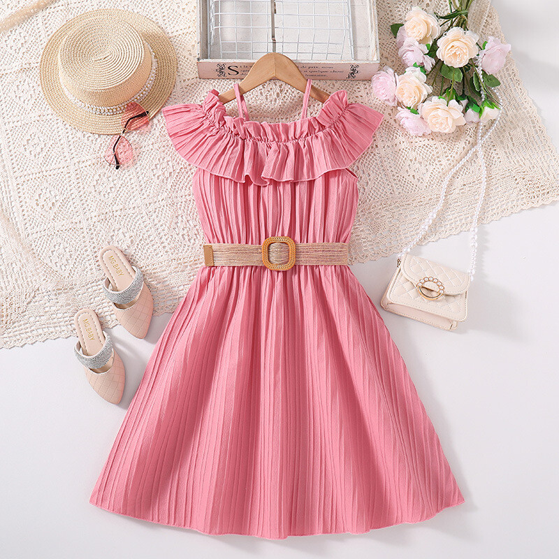 2024. Ljeto Proljeće Djeca, Tinejdžeri Odjeća za djevojčice, Pamučne haljine s cvjetnim motivima, bez naramenica, golih ramena 5 6 7 8 9 10 11 12 godina