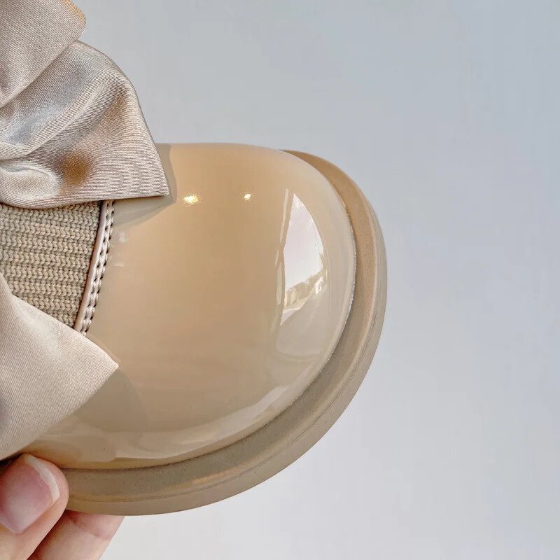 2024 г. Ботуши с чорапи за момиче, масивна голяма папийонка Елегантни сладки детски къси ботуши Лачени зимни модни детски обувки H01256