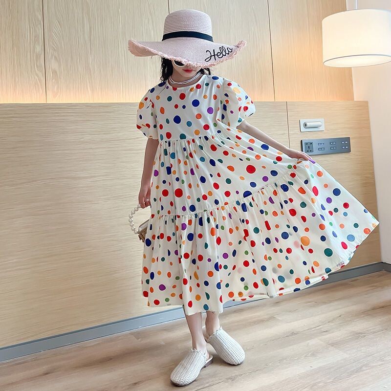 Suur tüdrukute šifoonist suvekleit 2024 teismeliste kleit lillelised tüdrukute kleidid laste tüdrukute riided suurus 6 7 8 9 10 11 12 14 aastat