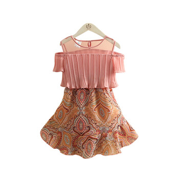 Καλοκαίρι 2024 3 4 6 8 10 12 ετών Έφηβοι Παιδιά Ethnic Print Wrap Off Shoulder Strapless Beach Baby Chiffon Girls Dress