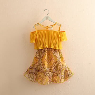 2024 Vara 3 4 6 8 10 12 ani Adolescent Copii Imprimeu etnic Wrap Off Umeri Plaja fara bretele Bebelusi Copii Fete Rochie din sifon