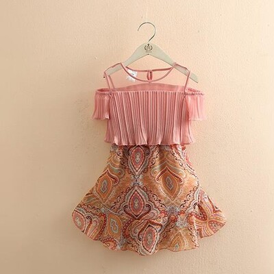 2024 Vara 3 4 6 8 10 12 ani Adolescent Copii Imprimeu etnic Wrap Off Umeri Plaja fara bretele Bebelusi Copii Fete Rochie din sifon