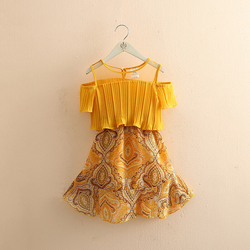 2024 Vara 3 4 6 8 10 12 ani Adolescent Copii Imprimeu etnic Wrap Off Umeri Plaja fara bretele Bebelusi Copii Fete Rochie din sifon