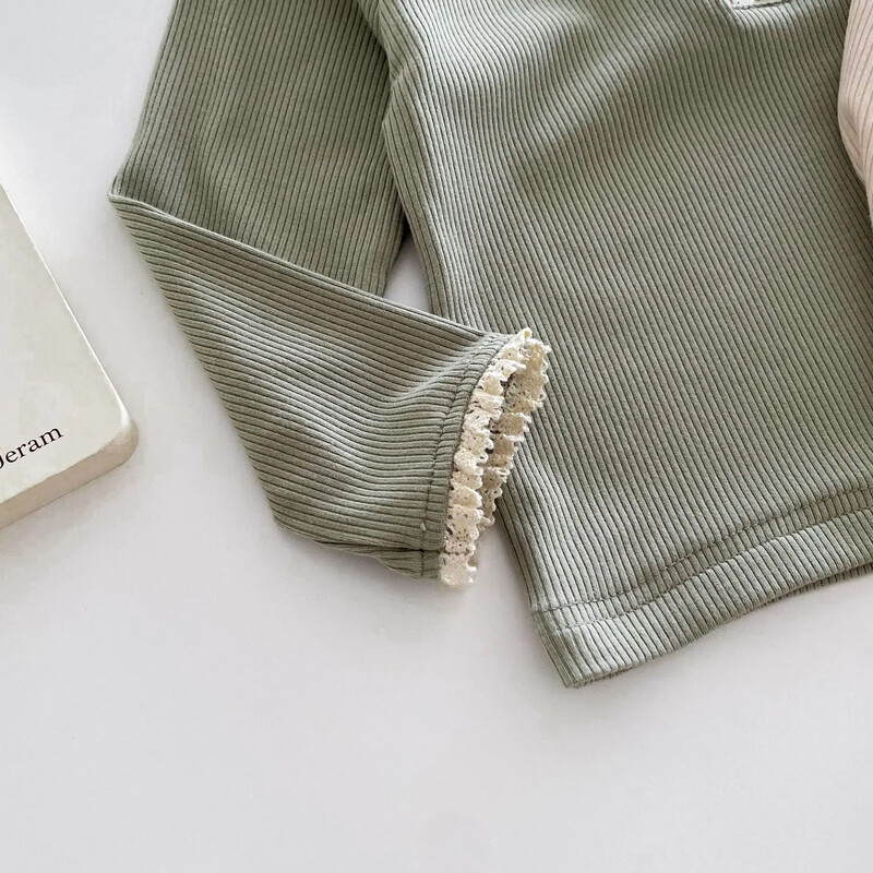 Beebitüdrukute pikkade varrukatega T-särk, väikelaste laste soonik pullover Korea stiilis särgid 2024. aasta kevad-sügis lasteriided