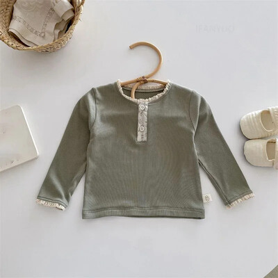 Tüdrukute laste lihtne alussärk 0-5-aastastele sügiskorea beebidele lilleline pikkade varrukatega mitmekülgne mood laste T-särgid imikute riided