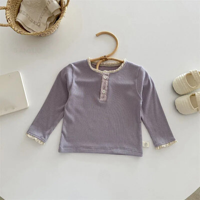 Tüdrukute laste lihtne alussärk 0-5-aastastele sügiskorea beebidele lilleline pikkade varrukatega mitmekülgne mood laste T-särgid imikute riided