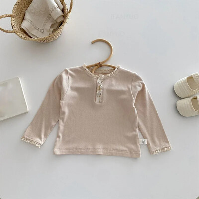 Tüdrukute laste lihtne alussärk 0-5-aastastele sügiskorea beebidele lilleline pikkade varrukatega mitmekülgne mood laste T-särgid imikute riided