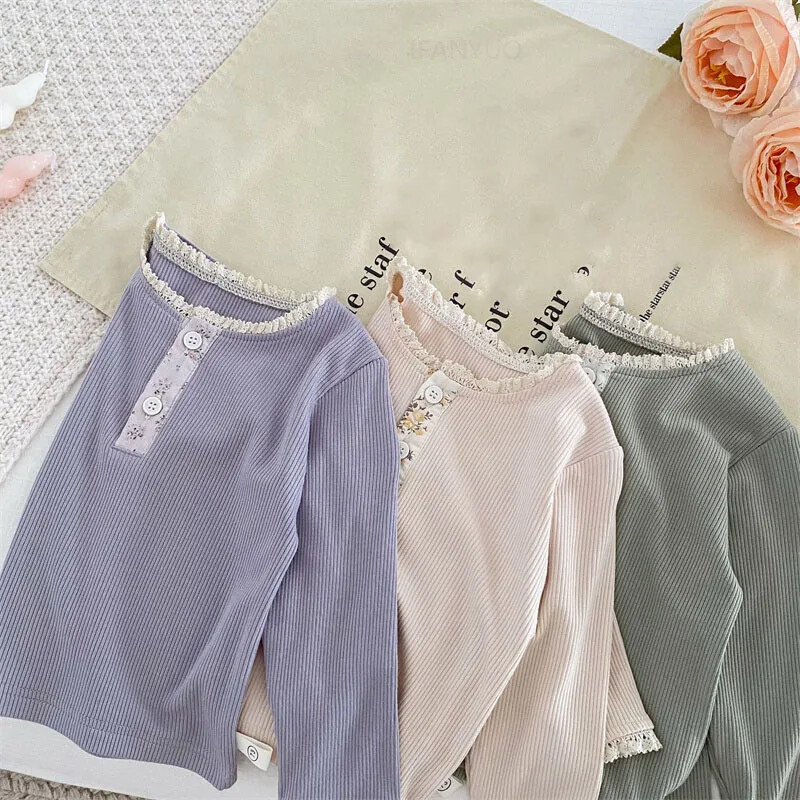 Tüdrukute laste lihtne alussärk 0-5-aastastele sügiskorea beebidele lilleline pikkade varrukatega mitmekülgne mood laste T-särgid imikute riided