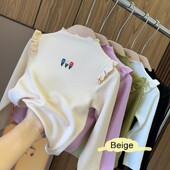 1-7Y Lastele Tüdrukule Armas T-särk Sügistalv O-kaelusega tikandiga T-särk Tüdrukutele Pika varrukaga särk Puuvillane pikkade varrukatega Topid